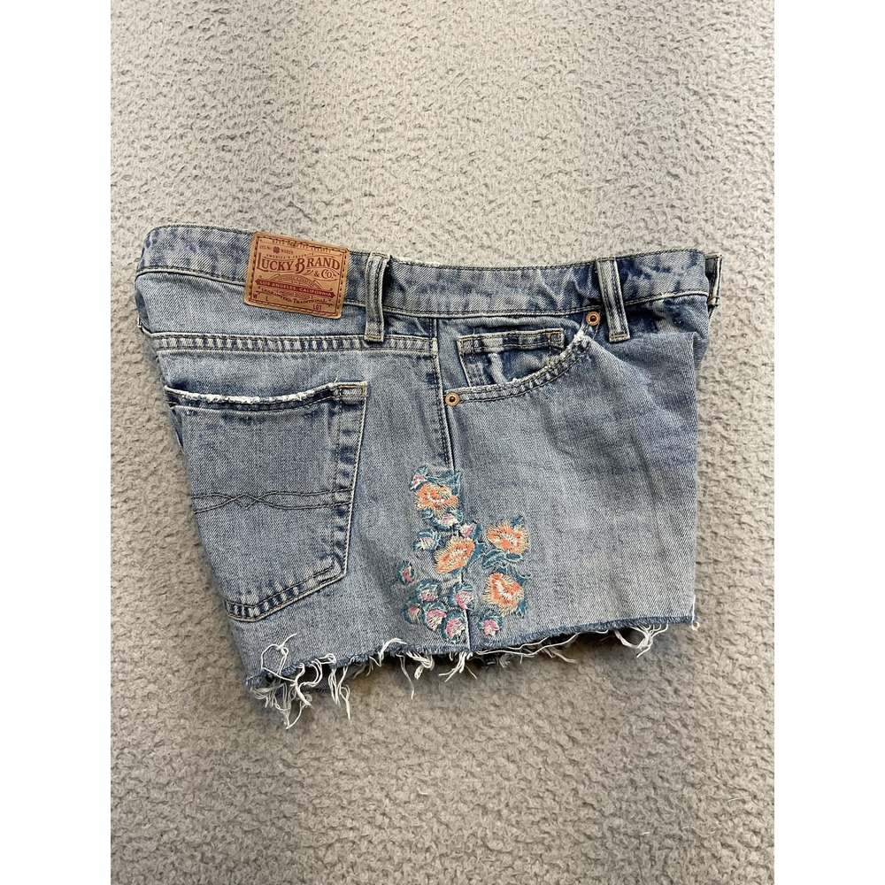 Lucky Brand Shorts Cut Off Womens 6 Blue Denim Embroidered Floral 2 Inseam - Picture 3 of 8